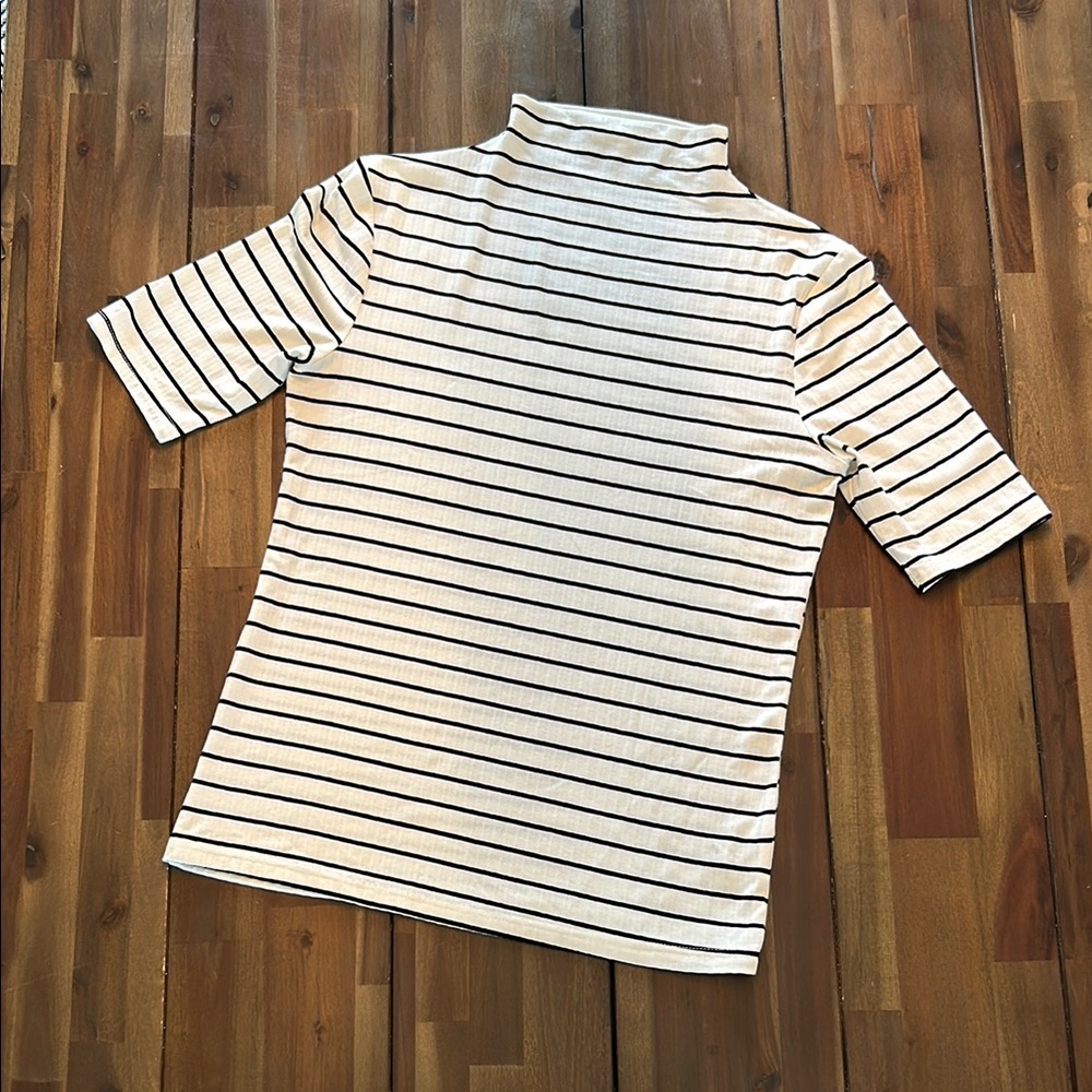 Mystree Black and Cream Fitted Ribbed Tee